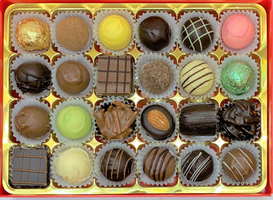 Gift box with 24 assorted handmade truffles and pralines