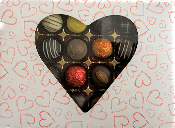 24 assorted Chocolates in Red or Light Heart Window Box