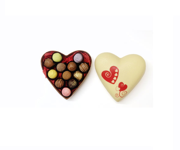 Milk & White chocolate heart filled with chocolate truffles
